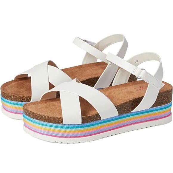 Jellypop Sandals Girls Size 4 White Multicolor‎ Platform Open Toe - Picture 1 of 10